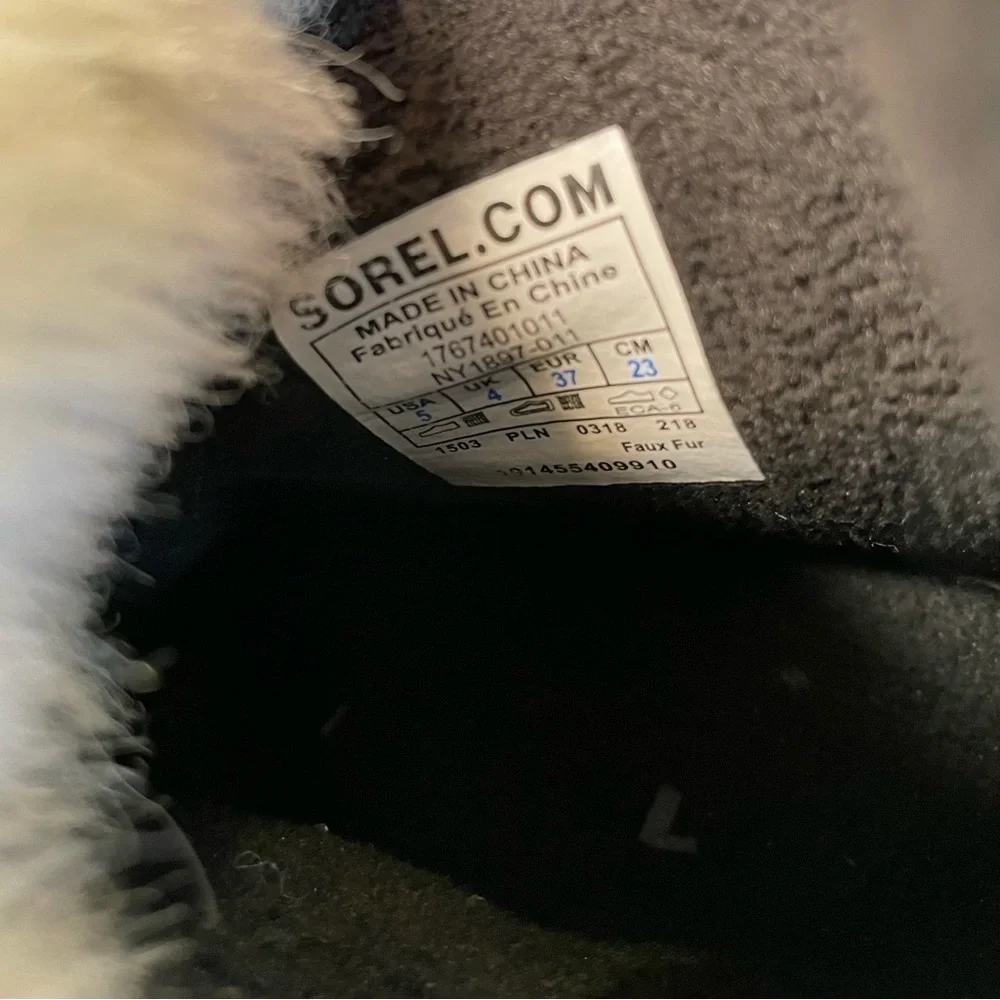 Sorel Whitney Waterproof Snow Boots Black White Fur NY1897-011 Women's Size 5